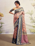 Stunning Navy Blue Printed Silk Festival Wear Saree With Blouse