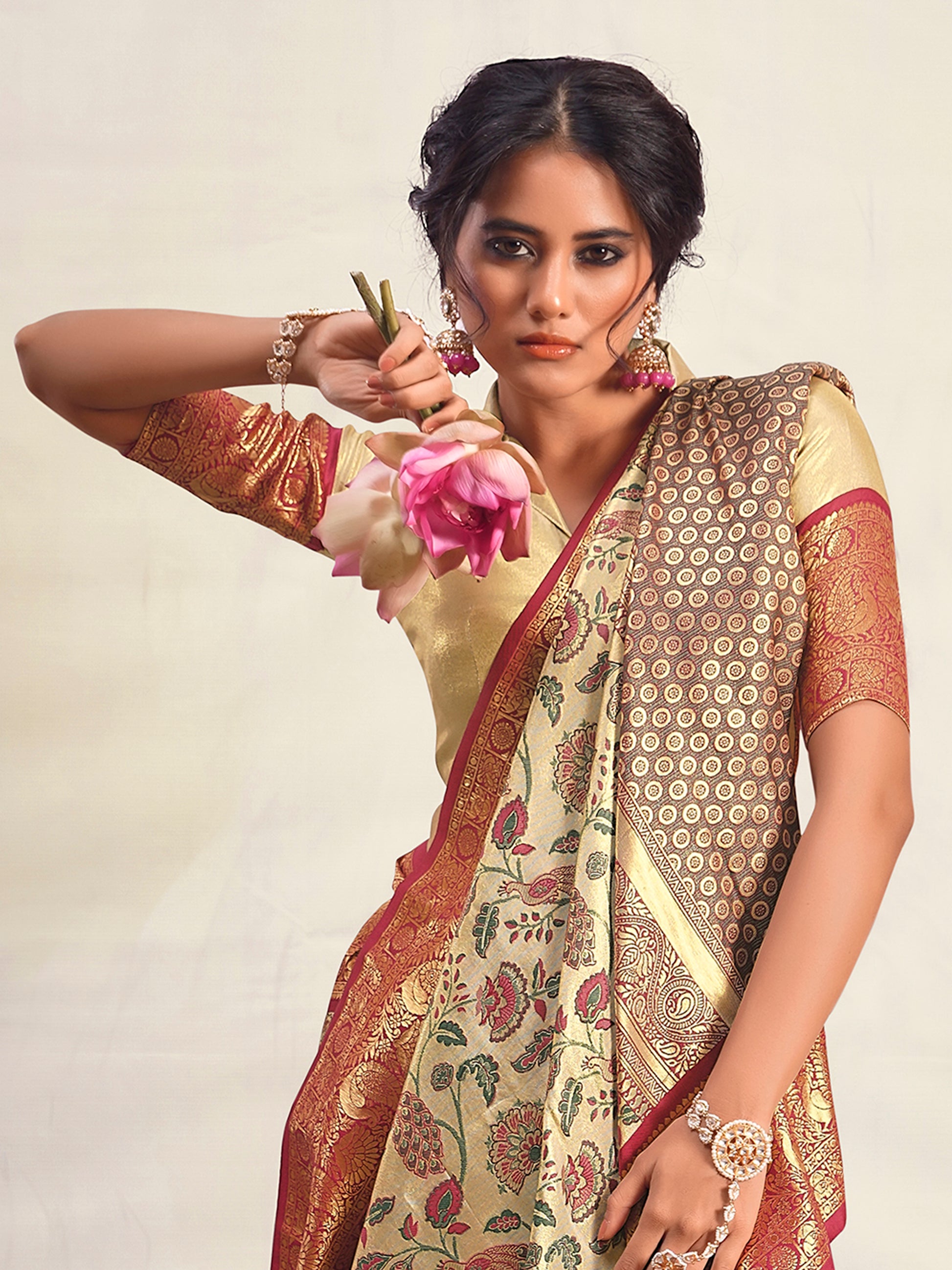 Wonderful Maroon Zari Weaving Silk Event Wear Saree With Blouse