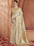 Alluring Cream Zari Weaving Banarasi Silk Event Wear Saree
