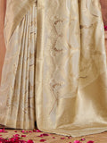 Alluring Cream Zari Weaving Banarasi Silk Event Wear Saree