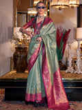 Charming Pista Green Zari Weaving Tissue Silk Saree With Blouse