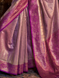 Stunning Pink Zari Weaving Tissue Silk Festival Wear Saree With Blouse