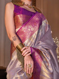 Wonderful Lavender Zari Weaving Tissue Silk Festival Wear Saree