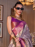 Wonderful Lavender Zari Weaving Tissue Silk Festival Wear Saree