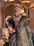 Beautiful Grey Zari Weaving Tissue Silk Traditional Saree With Blouse