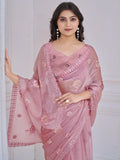Ravishing Baby Pink Mirror Work Organza Silk Party Wear Saree With Blouse - Zeel Clothing
