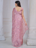 Ravishing Baby Pink Mirror Work Organza Silk Party Wear Saree With Blouse - Zeel Clothing