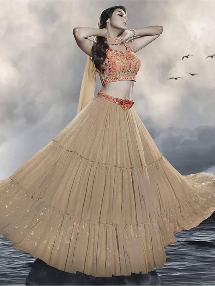 Ravishing Beige Hand Work Art Silk Festive Wear Lehenga Choli
