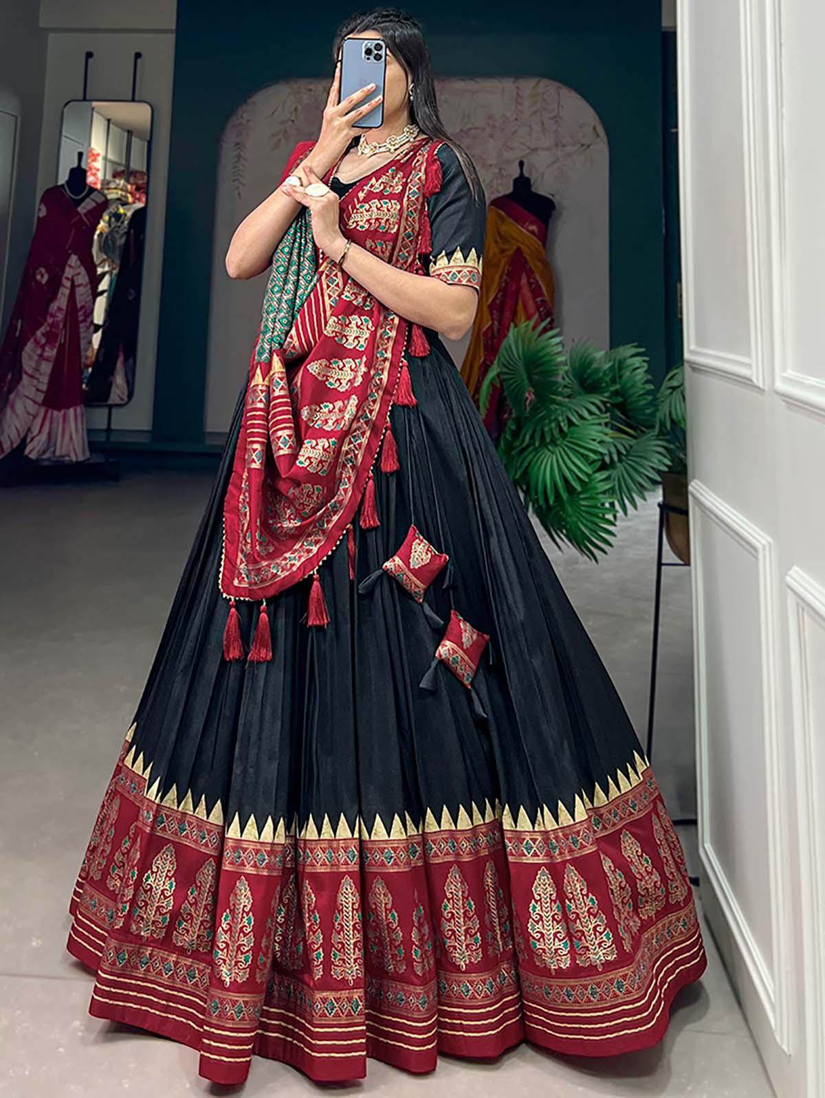 Ravishing Black Foil Print Silk Events Wear Lehenga Choli With Dupatta - Zeel Clothing
