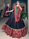 Ravishing Black Foil Print Silk Events Wear Lehenga Choli With Dupatta - Zeel Clothing