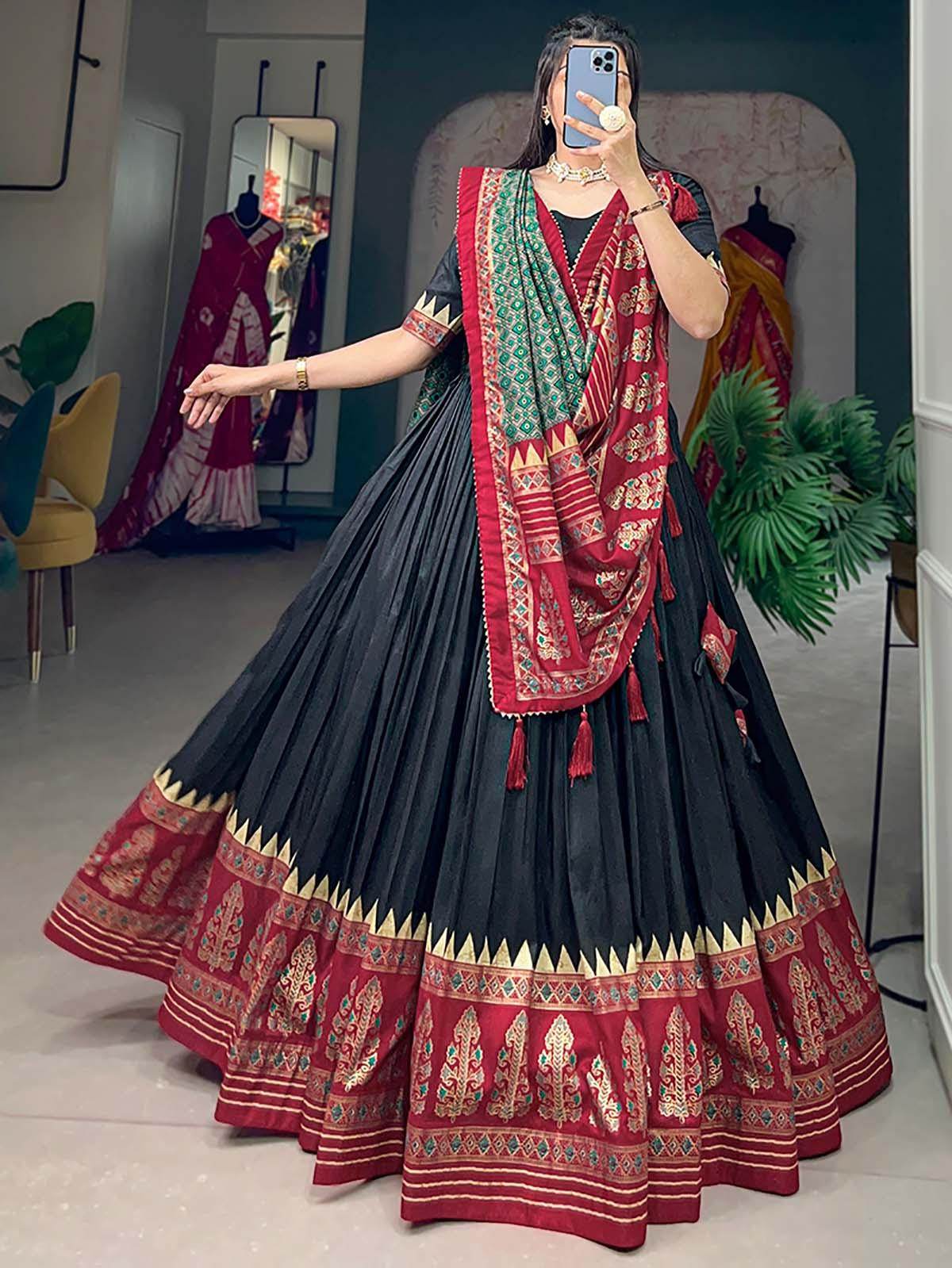 Ravishing Black Foil Print Silk Events Wear Lehenga Choli With Dupatta - Zeel Clothing