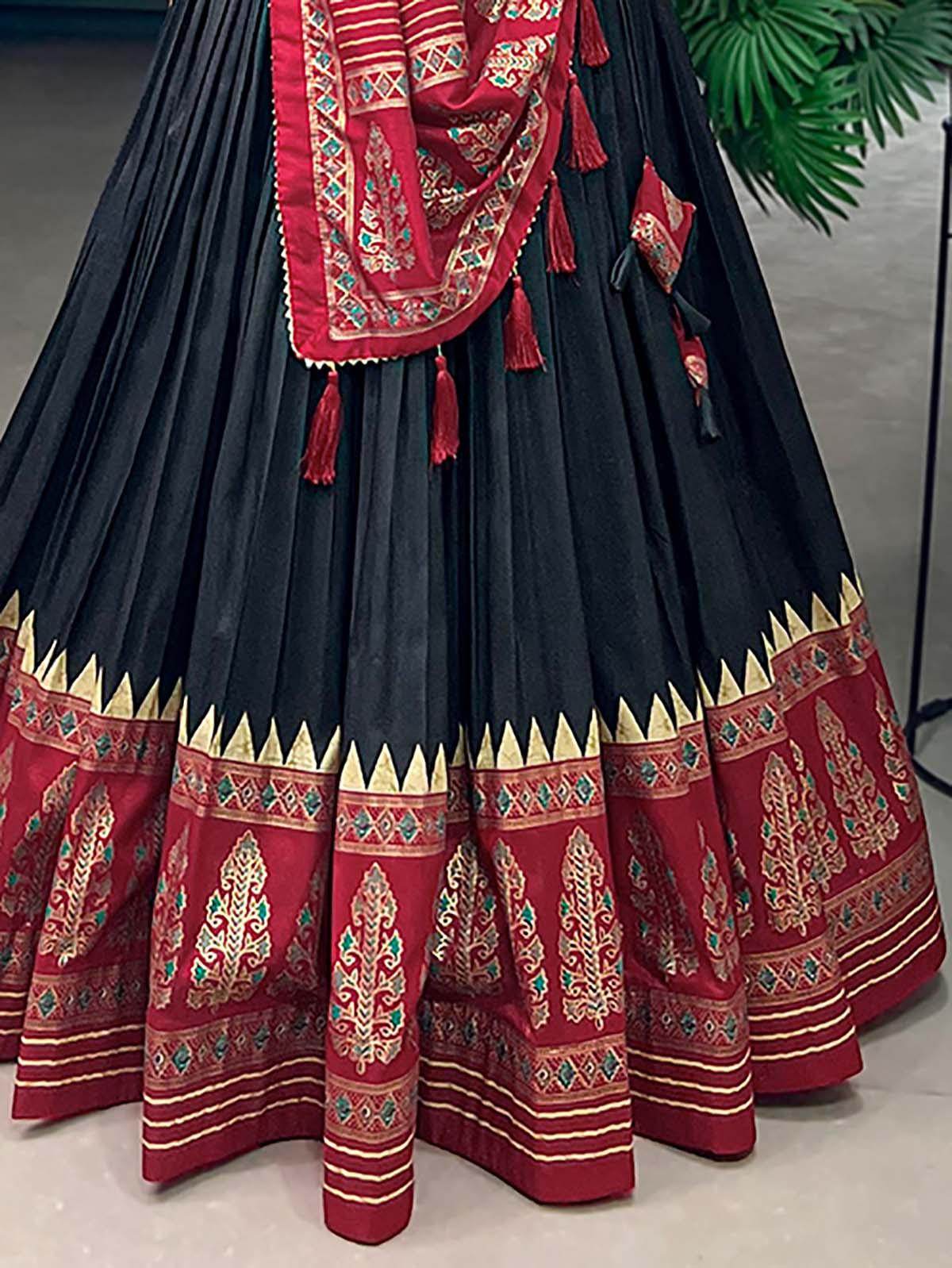 Ravishing Black Foil Print Silk Events Wear Lehenga Choli With Dupatta - Zeel Clothing