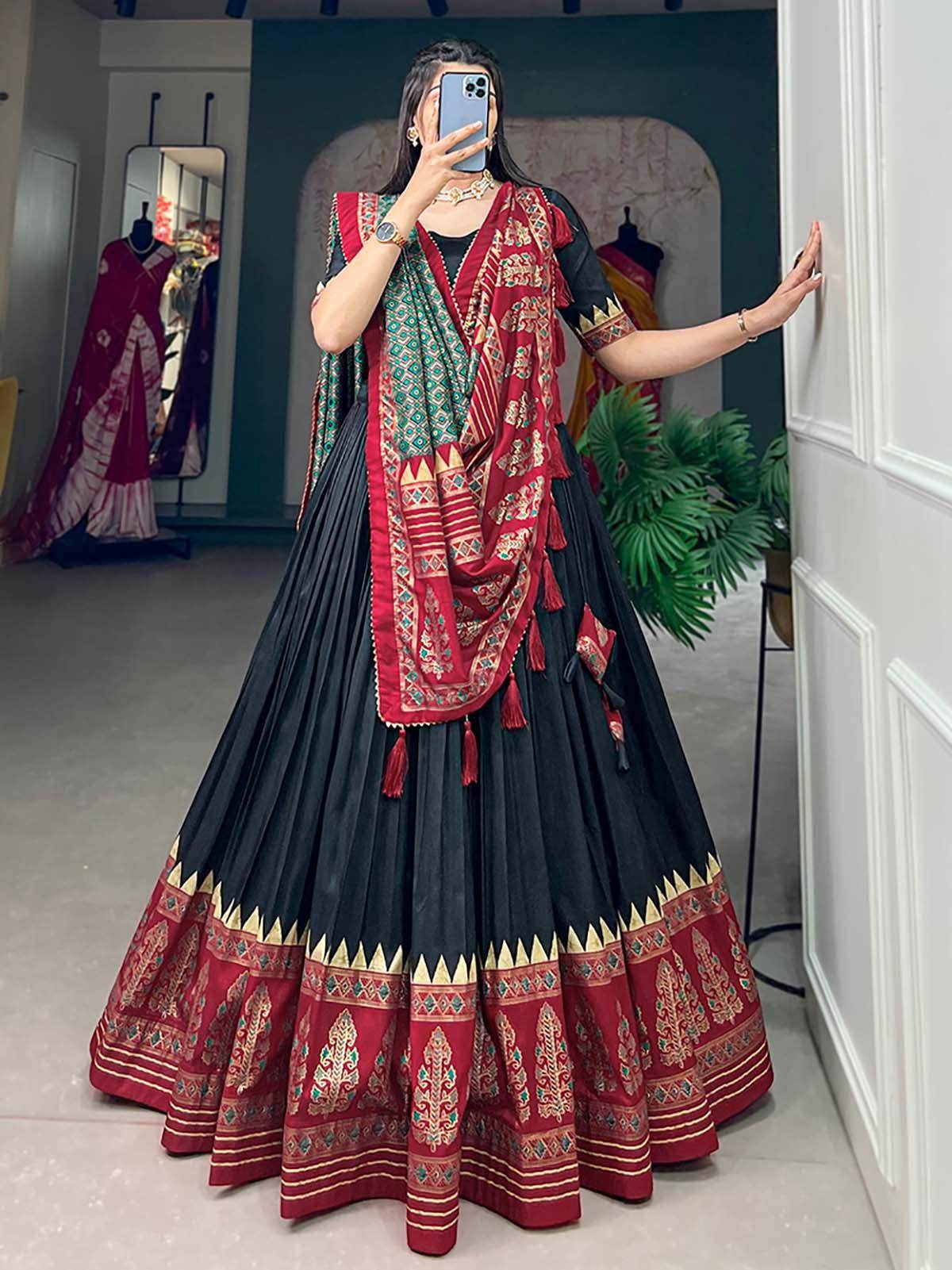 Ravishing Black Foil Print Silk Events Wear Lehenga Choli With Dupatta - Zeel Clothing