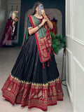 Ravishing Black Foil Print Silk Events Wear Lehenga Choli With Dupatta - Zeel Clothing