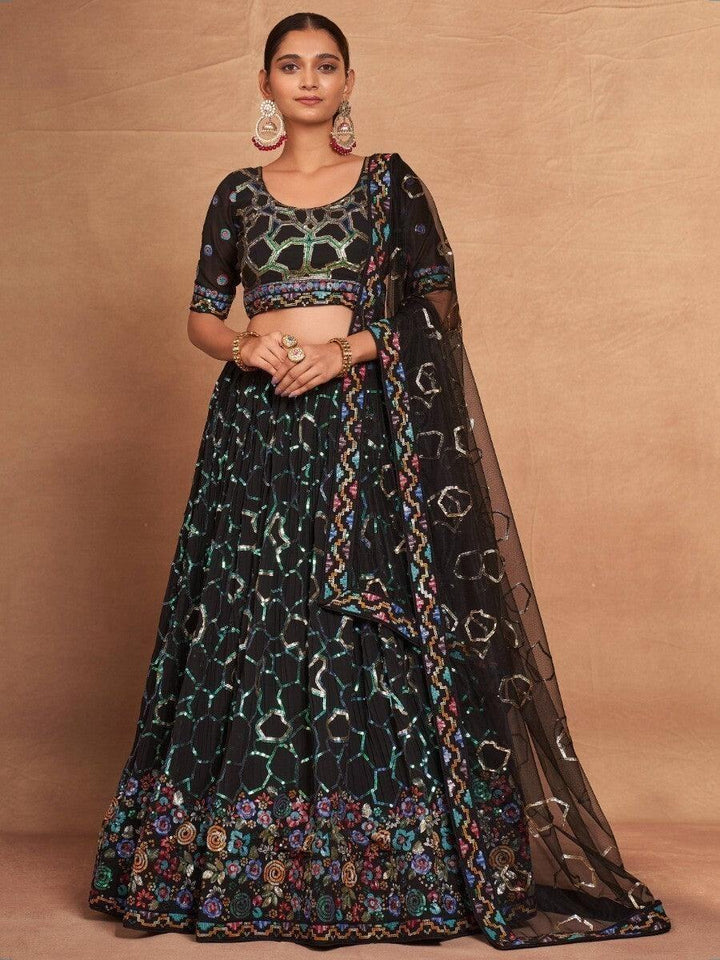 Ravishing Black Sequins Georgette Designer Lehenga Choli With Dupatta
