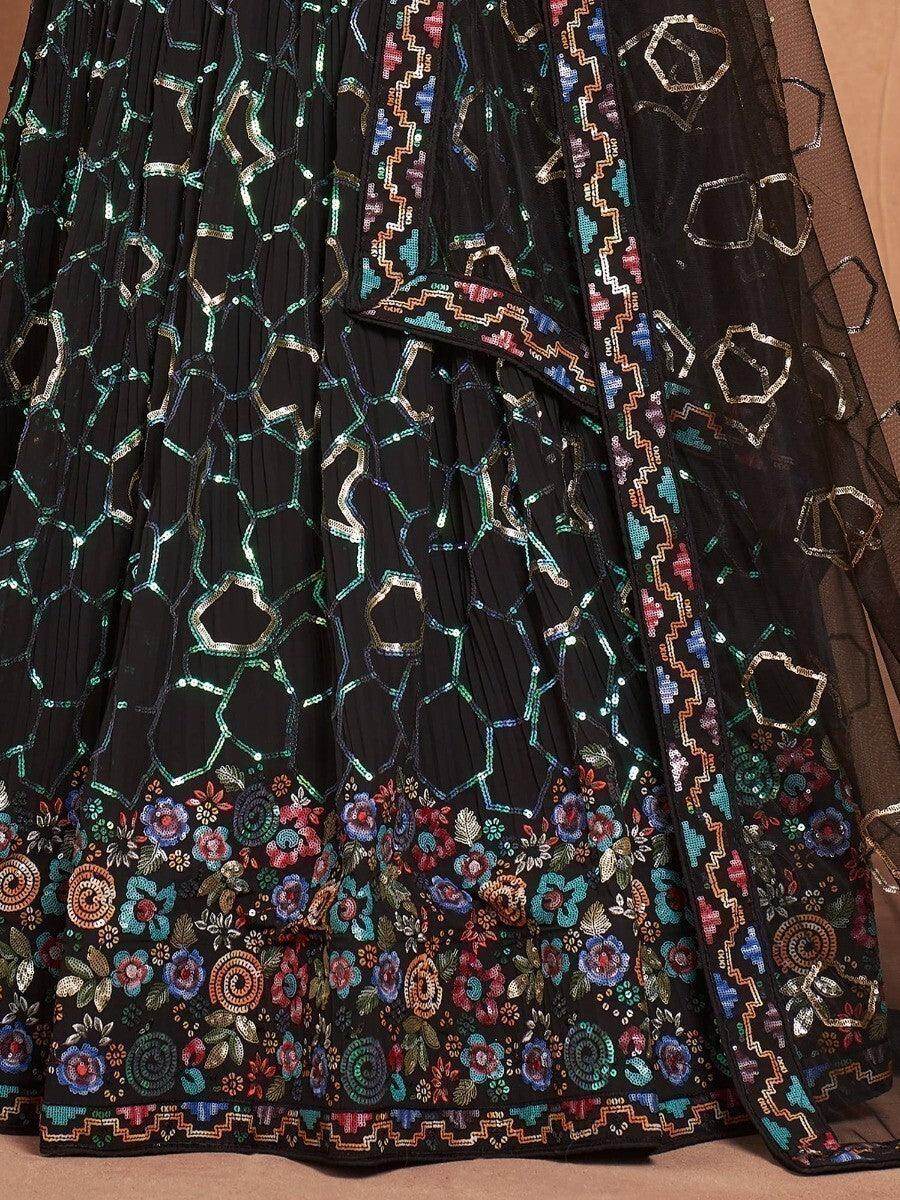 Ravishing Black Sequins Georgette Designer Lehenga Choli With Dupatta - Zeel Clothing