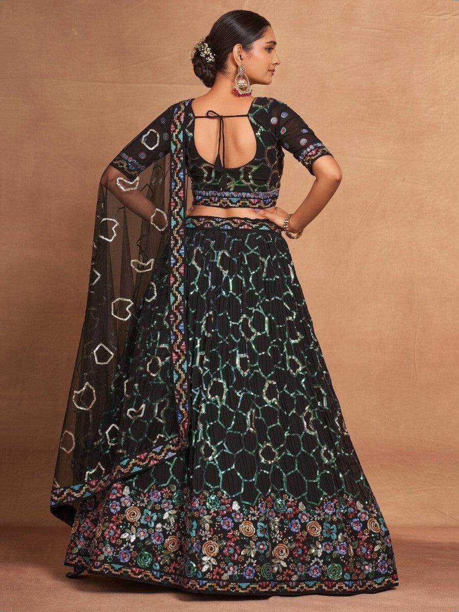 Ravishing Black Sequins Georgette Designer Lehenga Choli With Dupatta - Zeel Clothing
