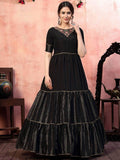 Ravishing Black Thread Embroidered Silk Party Wear Anarkali Gown - Zeel Clothing