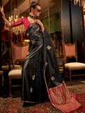 Ravishing Black Zari Weaving Satin Reception Wear Saree With Blouse - Zeel Clothing