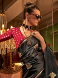Ravishing Black Zari Weaving Satin Reception Wear Saree With Blouse - Zeel Clothing