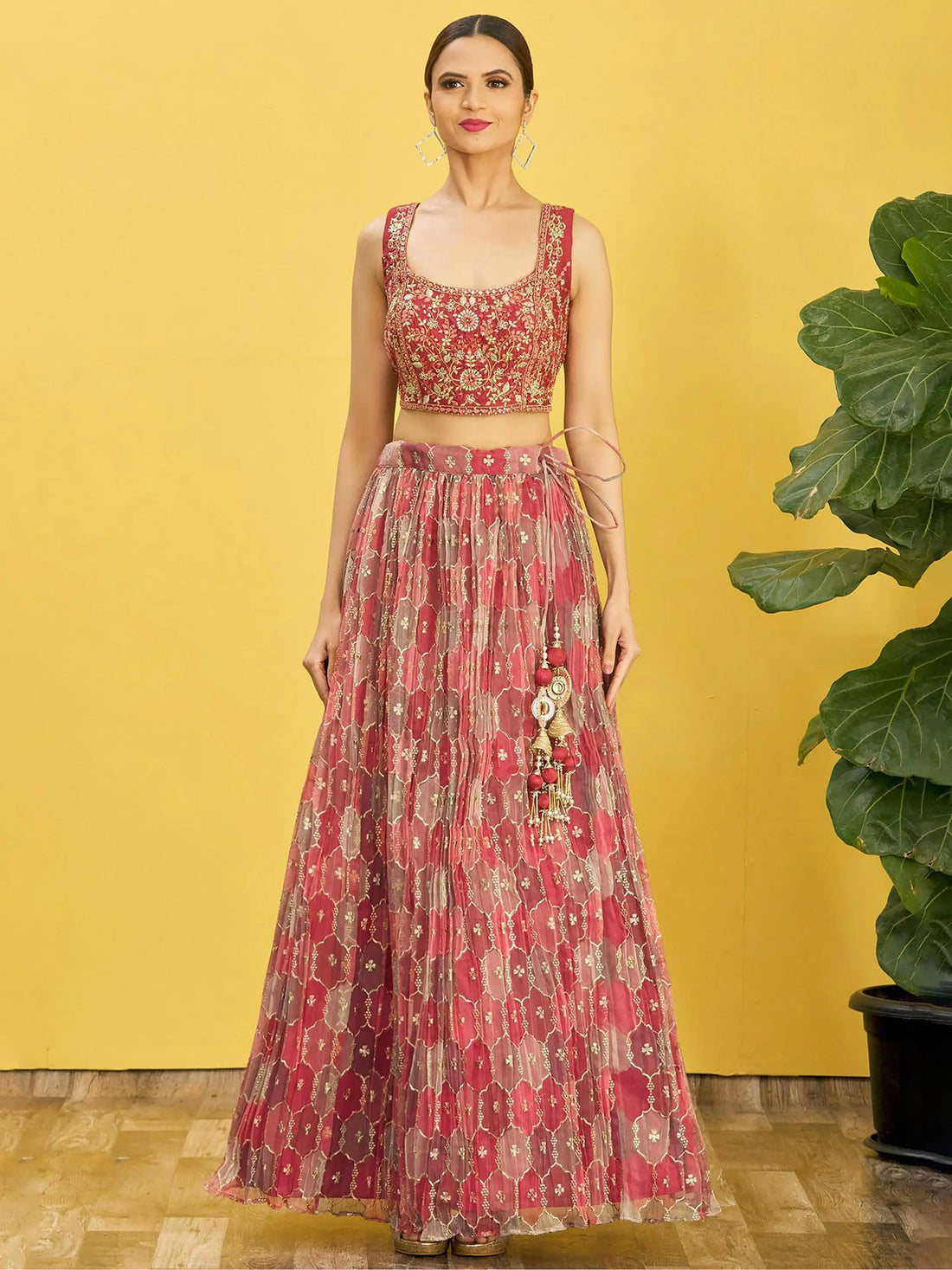 Ravishing Brown Mirror Work Organza Engagements Lehenga Choli - Zeel Clothing