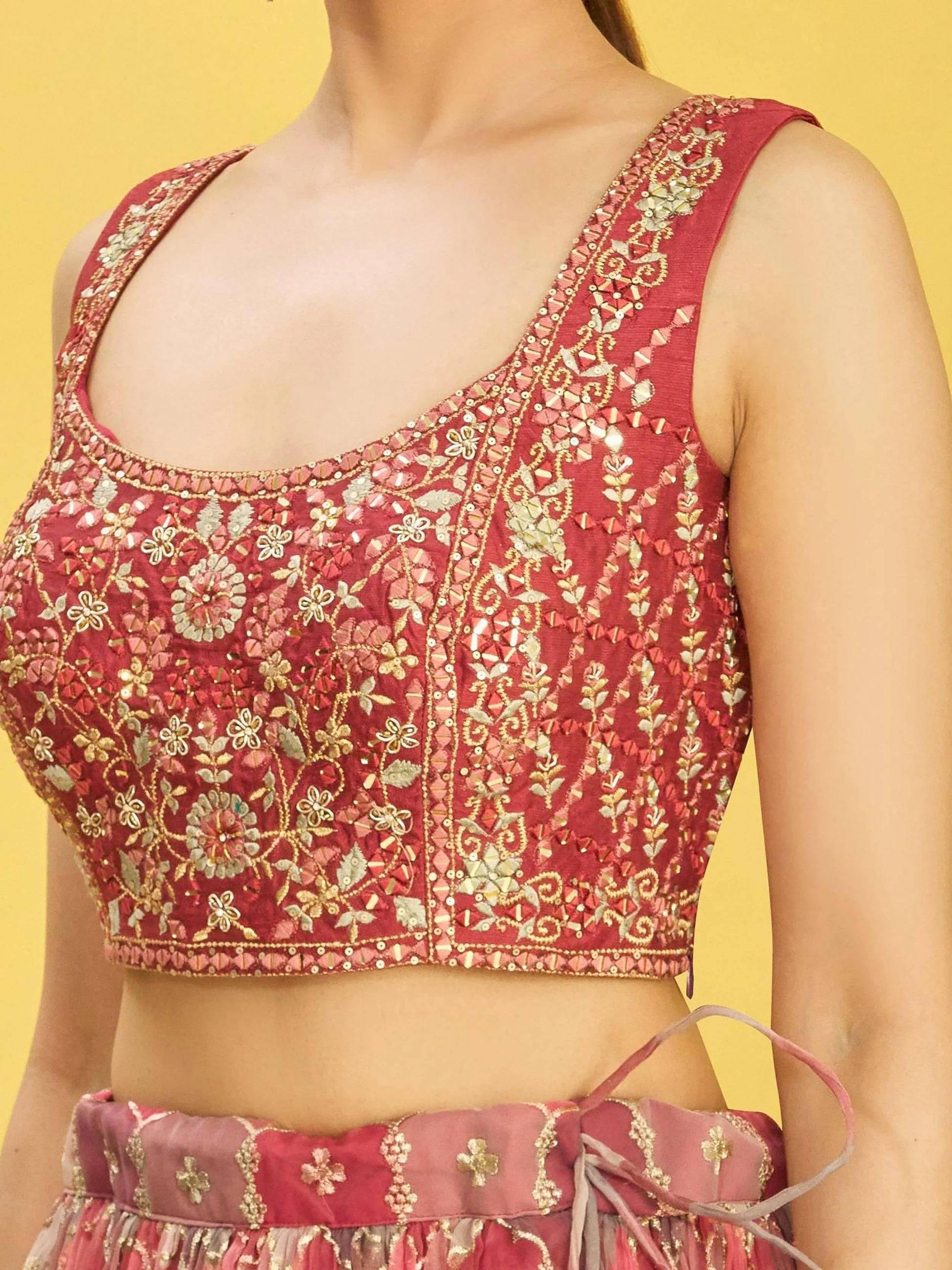 Ravishing Brown Mirror Work Organza Engagements Lehenga Choli - Zeel Clothing