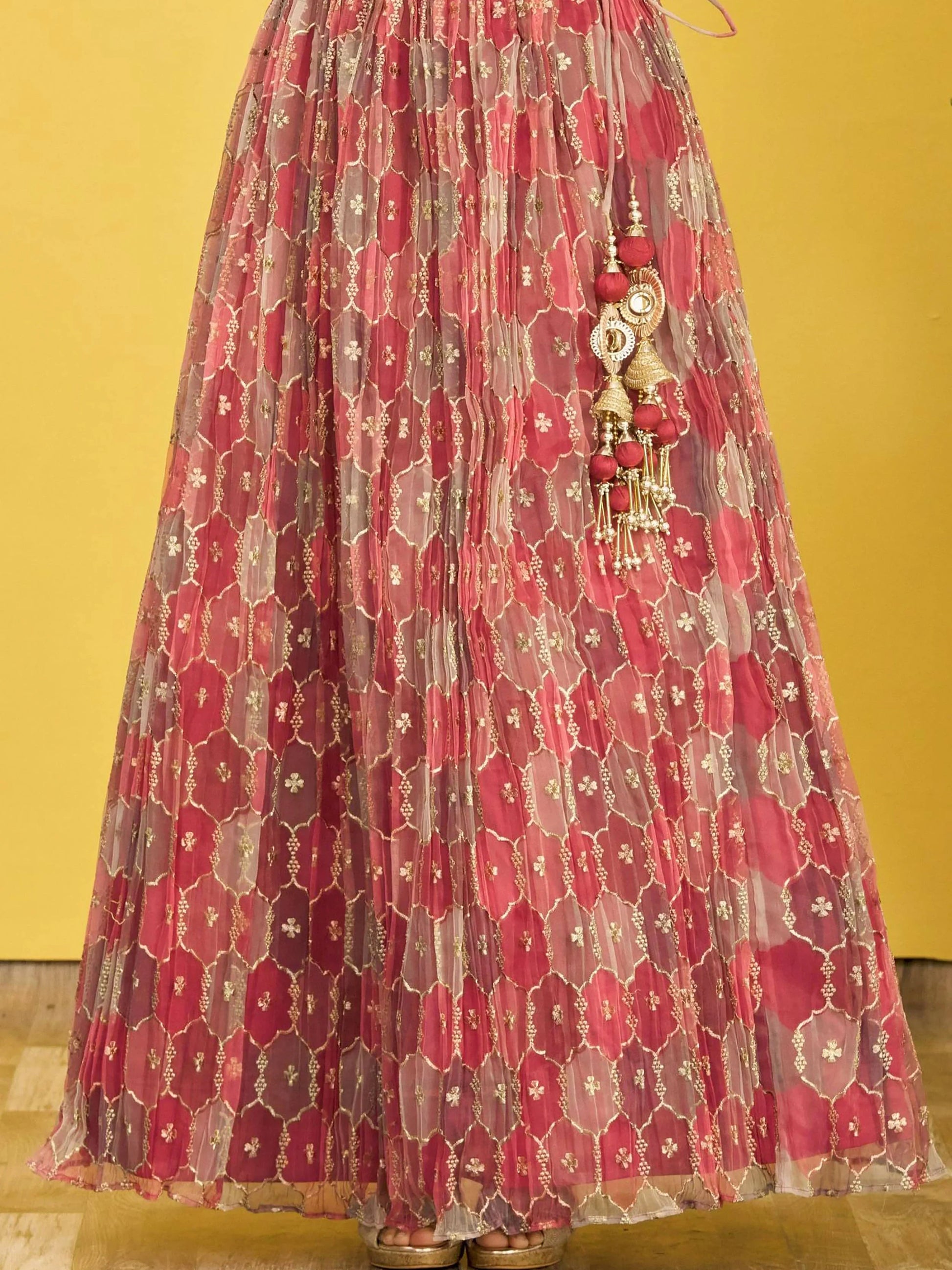 Ravishing Brown Mirror Work Organza Engagements Lehenga Choli - Zeel Clothing