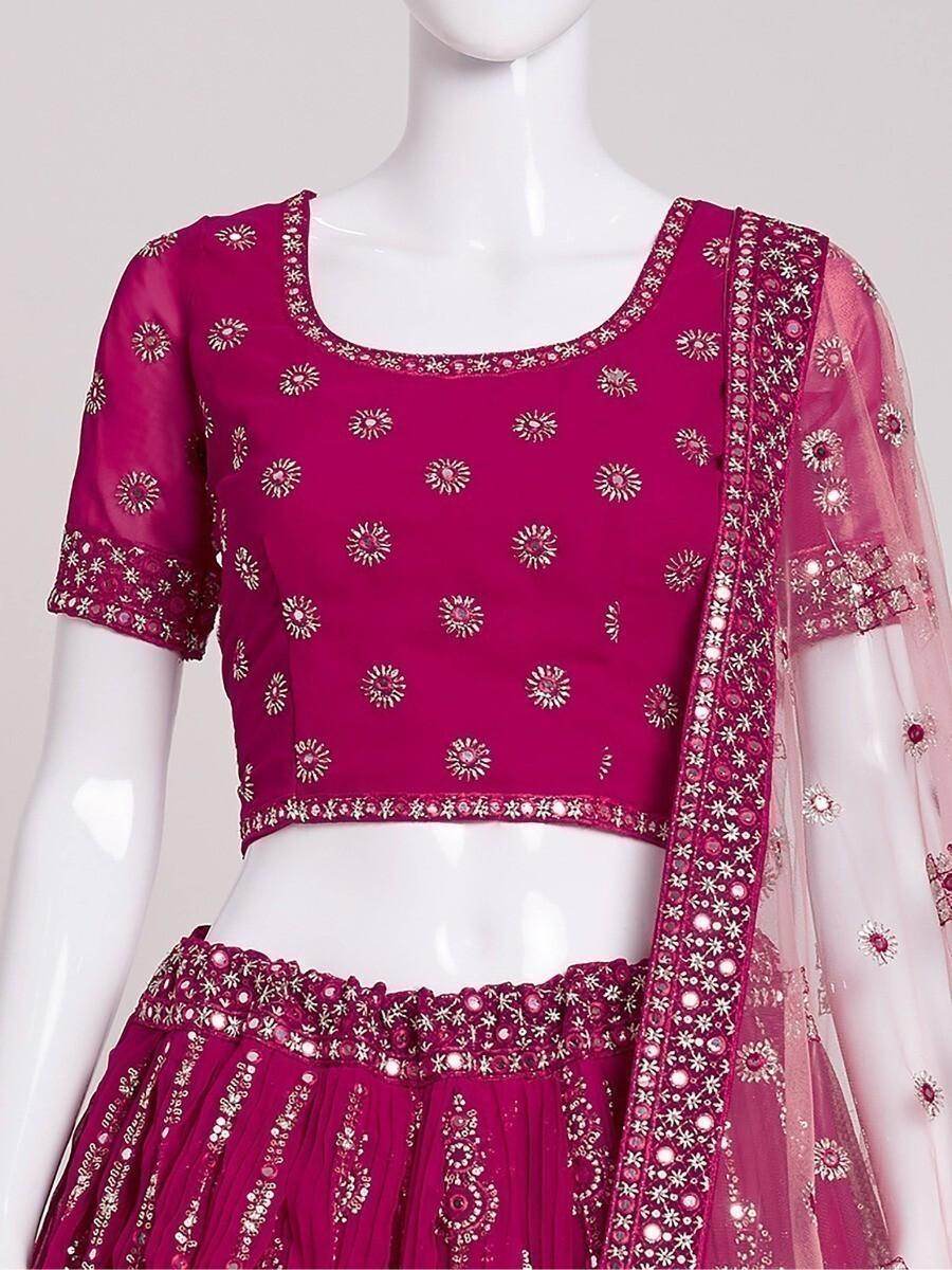 Ravishing Dark Pink Sequins Work Georgette Engagement Wear Lehenga Choli - Zeel Clothing