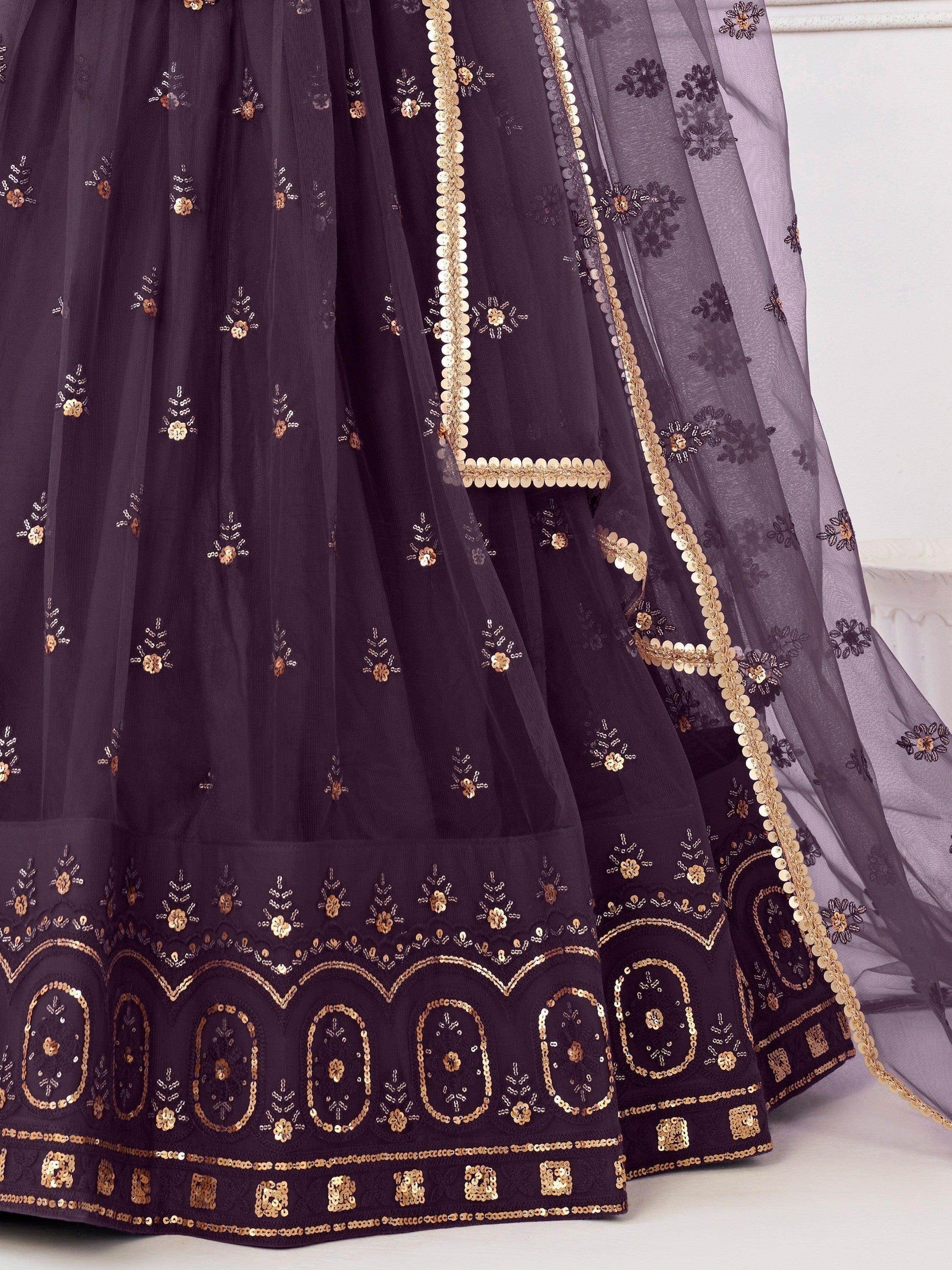 Ravishing Dark Purple Sequins Net Lehenga Choli With Dupatta - Zeel Clothing