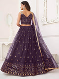 Ravishing Dark Purple Sequins Net Lehenga Choli With Dupatta - Zeel Clothing