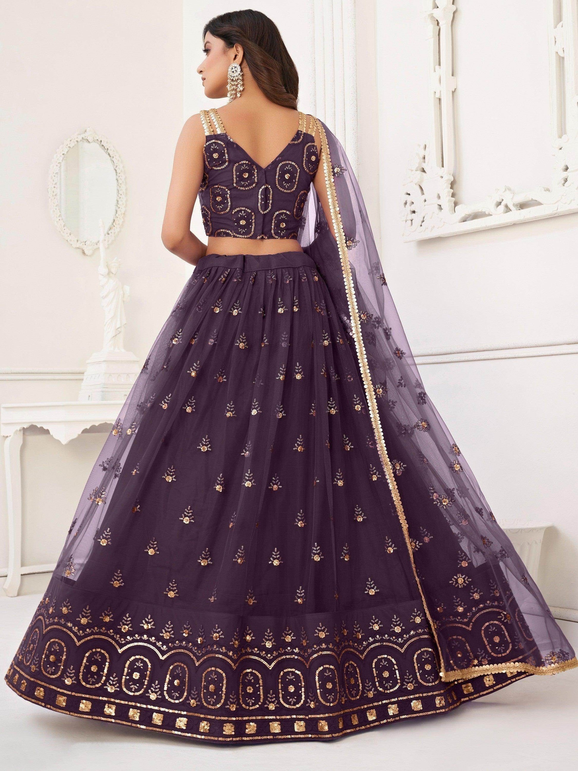 Ravishing Dark Purple Sequins Net Lehenga Choli With Dupatta - Zeel Clothing