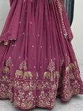 Ravishing Dusty Pink Thread Work Georgette Event Wear Gown With Dupatta - Zeel Clothing