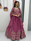 Ravishing Dusty Pink Thread Work Georgette Event Wear Gown With Dupatta - Zeel Clothing