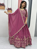 Ravishing Dusty Pink Thread Work Georgette Event Wear Gown With Dupatta - Zeel Clothing