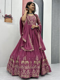 Ravishing Dusty Pink Thread Work Georgette Event Wear Gown With Dupatta - Zeel Clothing