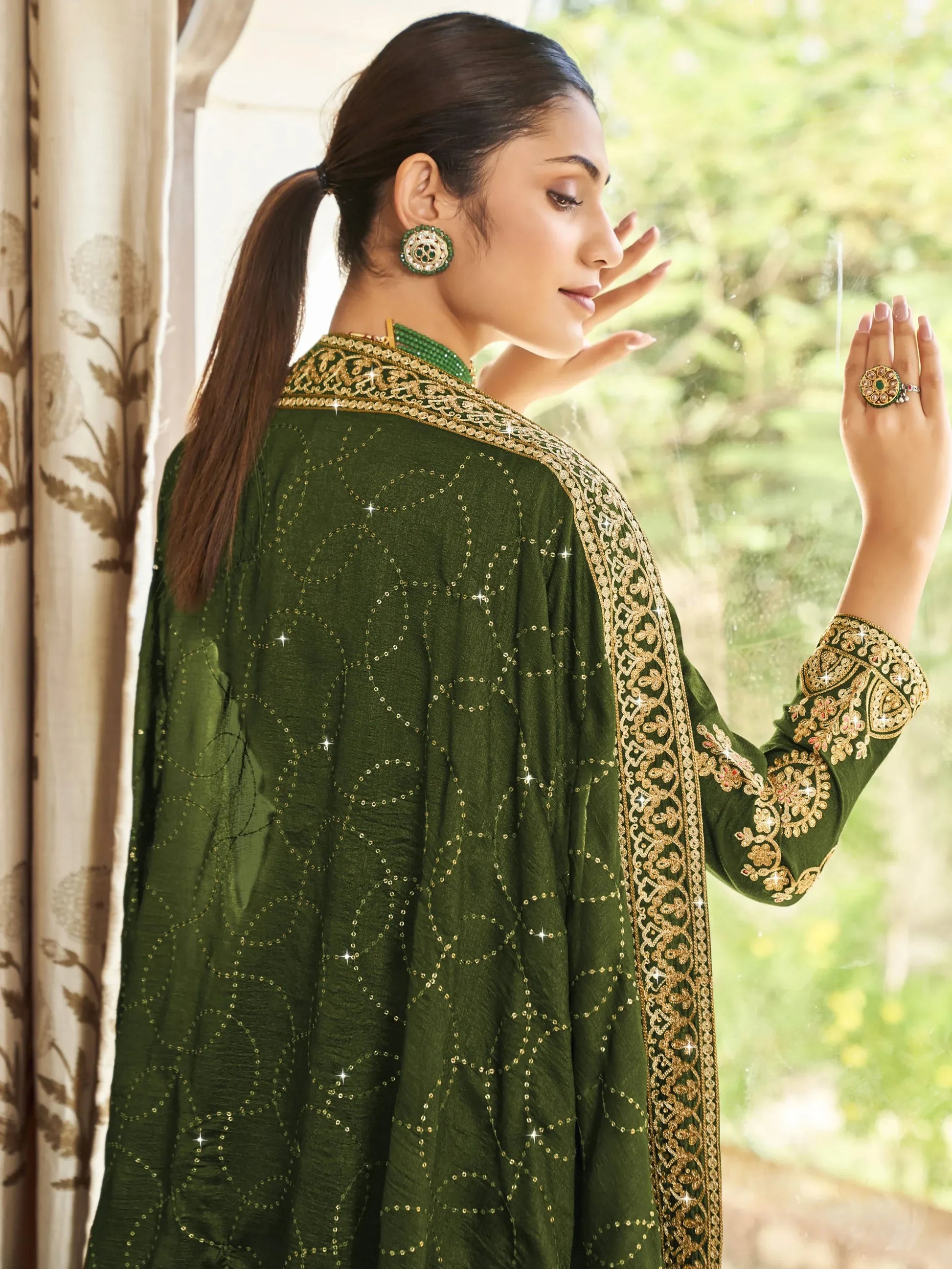 Ravishing Green Embroidered Vichitra Festival Wear Salwar Suit - Zeel Clothing