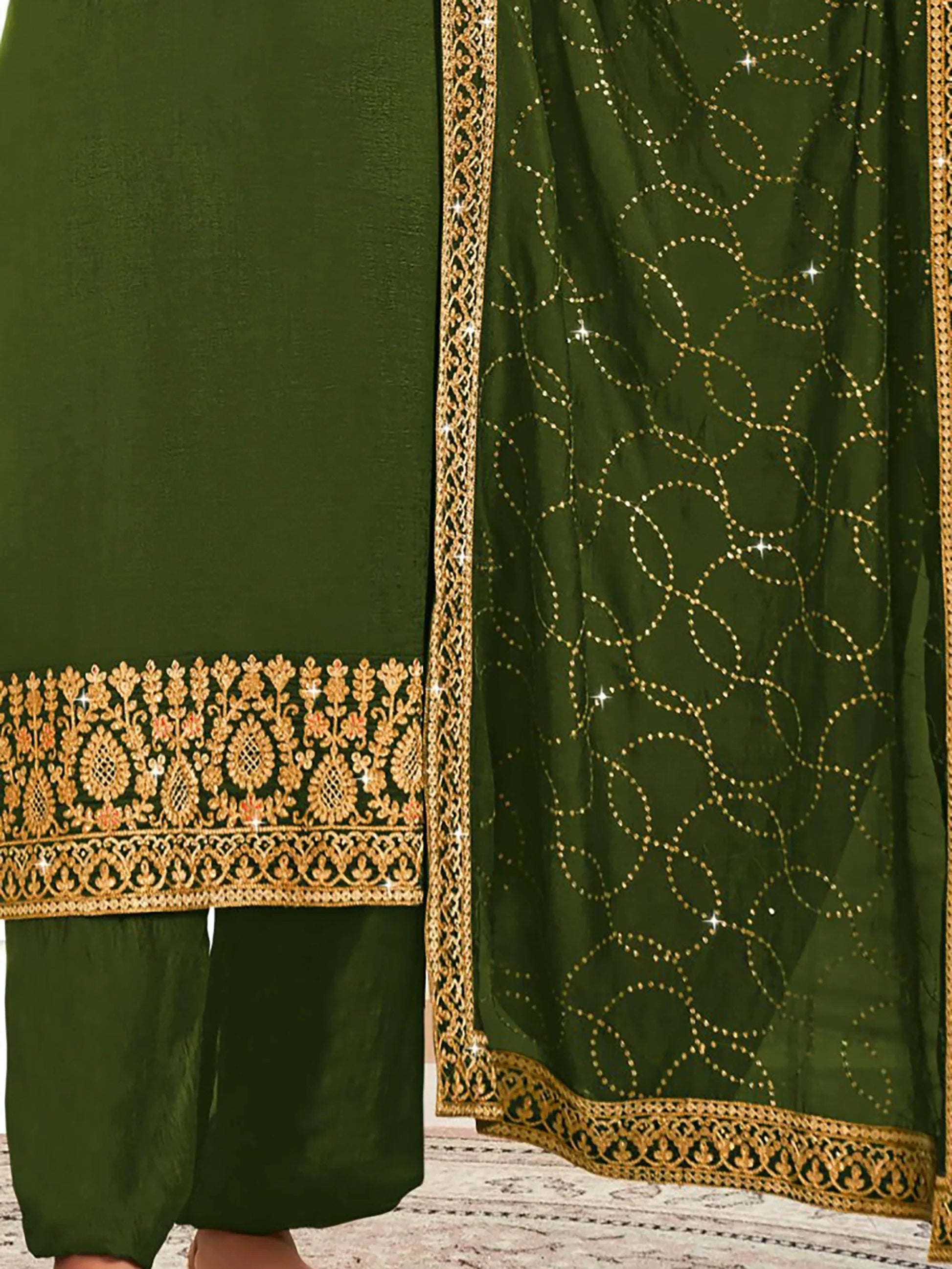 Ravishing Green Embroidered Vichitra Festival Wear Salwar Suit - Zeel Clothing