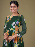 Ravishing Green Floral Printed Georgette Gown With Dupatta - Zeel Clothing
