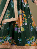 Ravishing Green Floral Printed Georgette Gown With Dupatta - Zeel Clothing