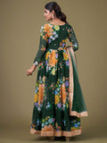 Ravishing Green Floral Printed Georgette Gown With Dupatta - Zeel Clothing