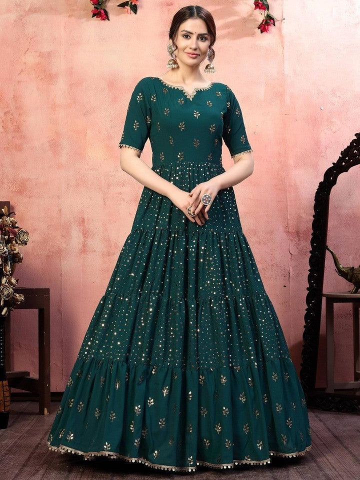 Ravishing Green Georgette Sequins Party Wear Anarkali Gown