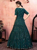 Ravishing Green Georgette Sequins Party Wear Anarkali Gown - Zeel Clothing