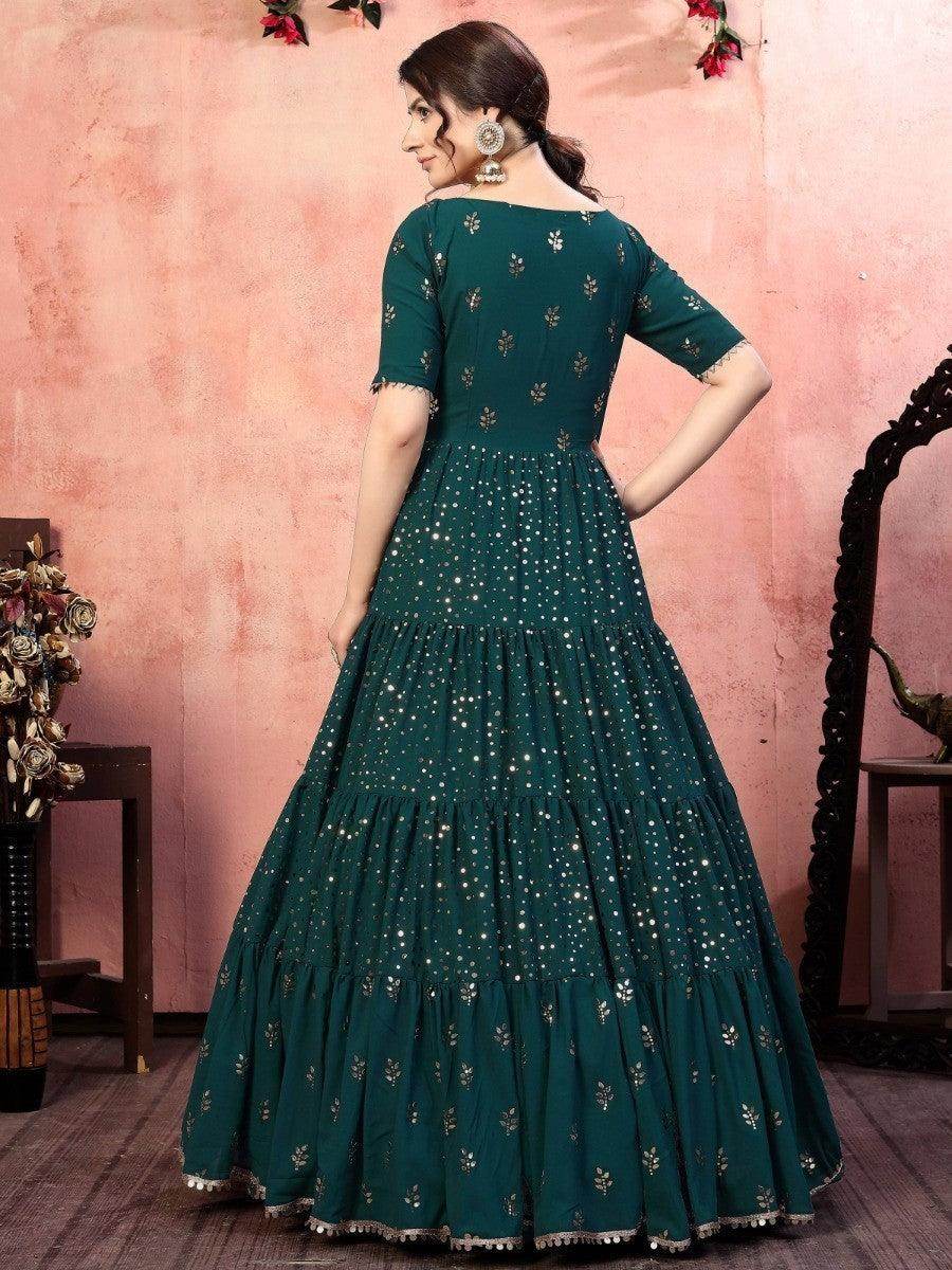 Ravishing Green Georgette Sequins Party Wear Anarkali Gown - Zeel Clothing