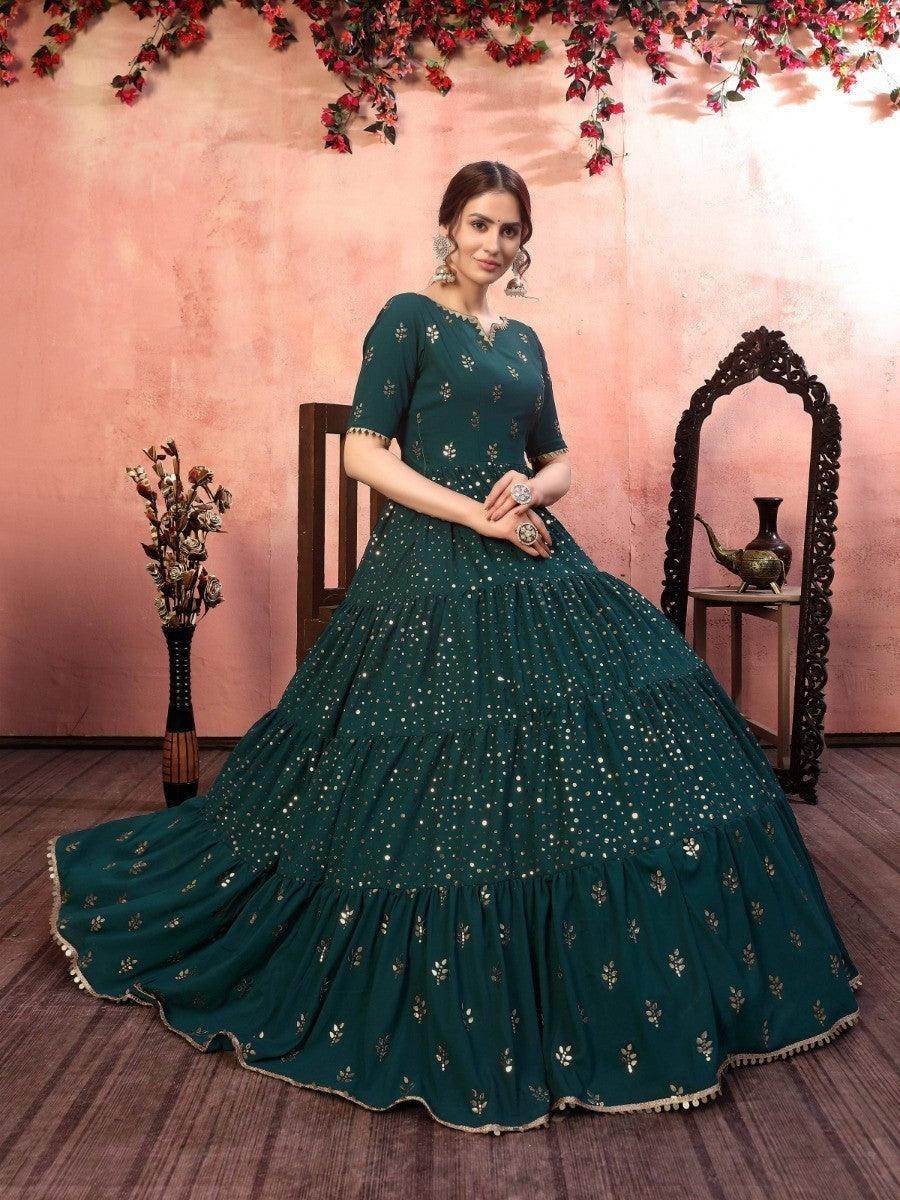 Ravishing Green Georgette Sequins Party Wear Anarkali Gown - Zeel Clothing