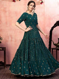 Ravishing Green Georgette Sequins Party Wear Anarkali Gown - Zeel Clothing
