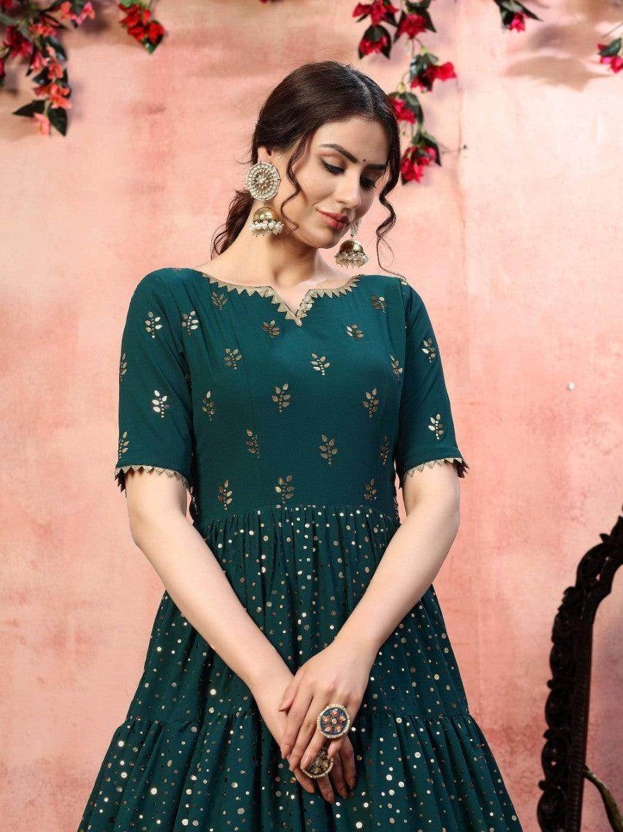 Ravishing Green Georgette Sequins Party Wear Anarkali Gown - Zeel Clothing