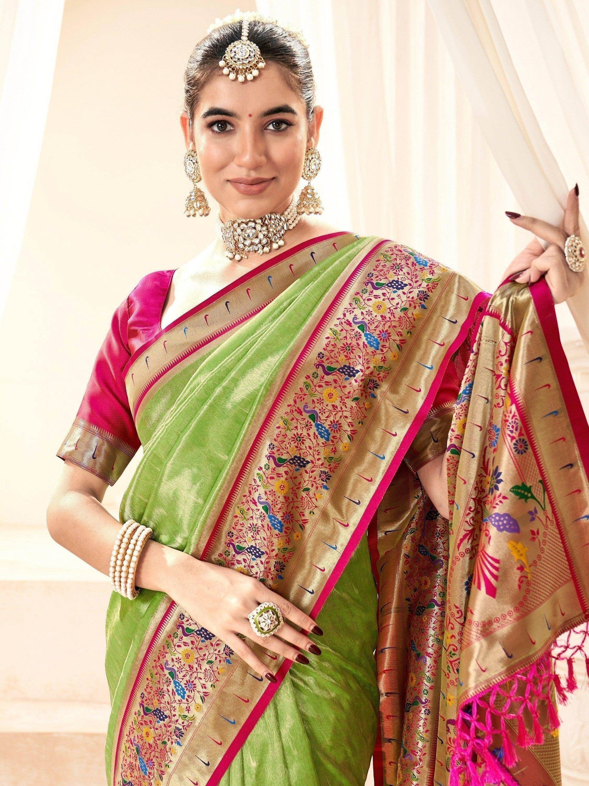 Ravishing Green Handloom Weaving Silk Saree With Blouse - Zeel Clothing