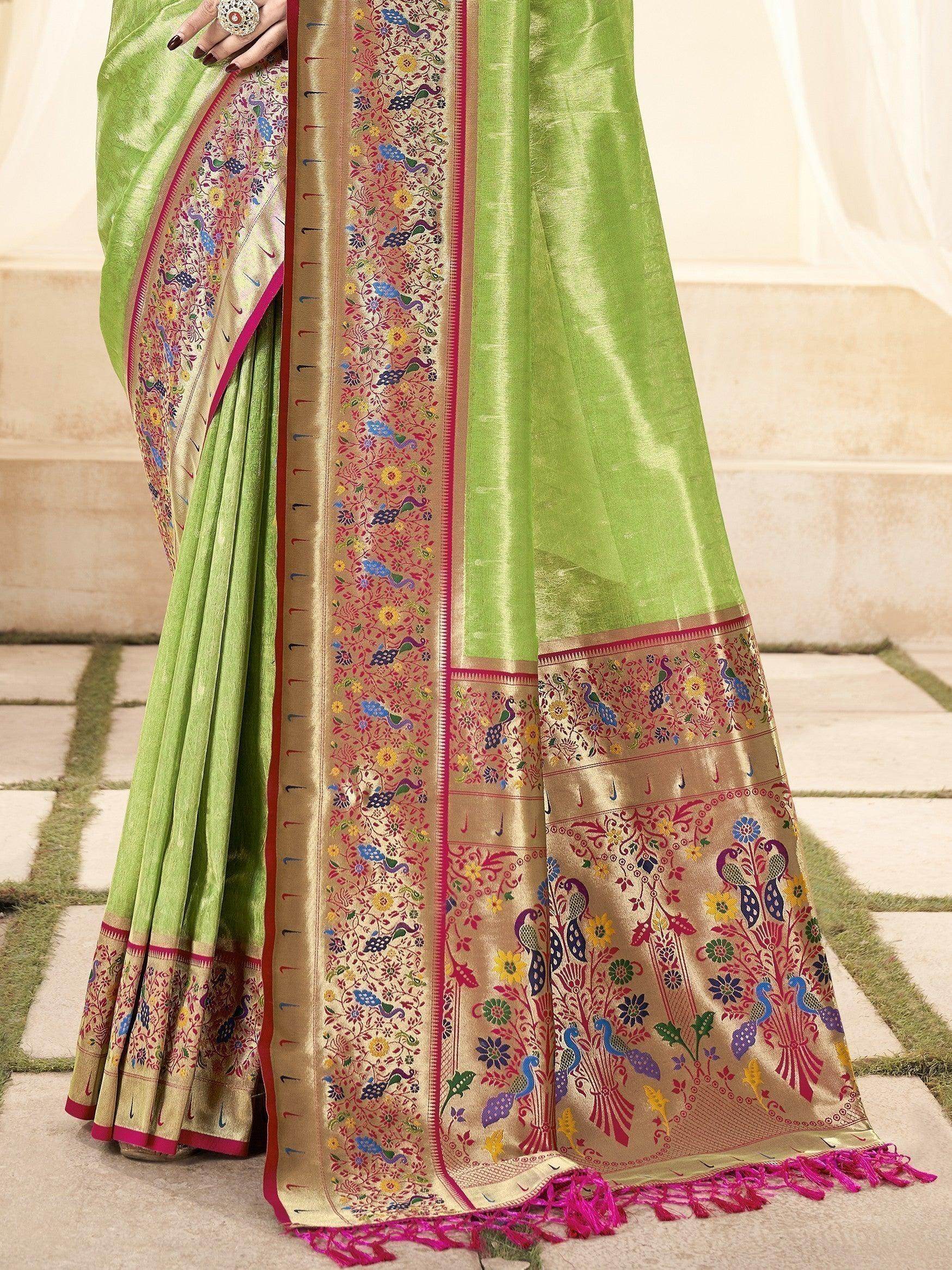 Ravishing Green Handloom Weaving Silk Saree With Blouse - Zeel Clothing