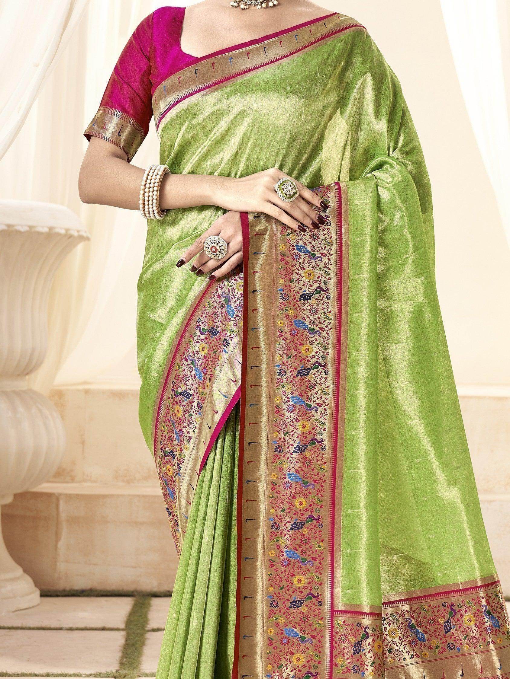 Ravishing Green Handloom Weaving Silk Saree With Blouse - Zeel Clothing