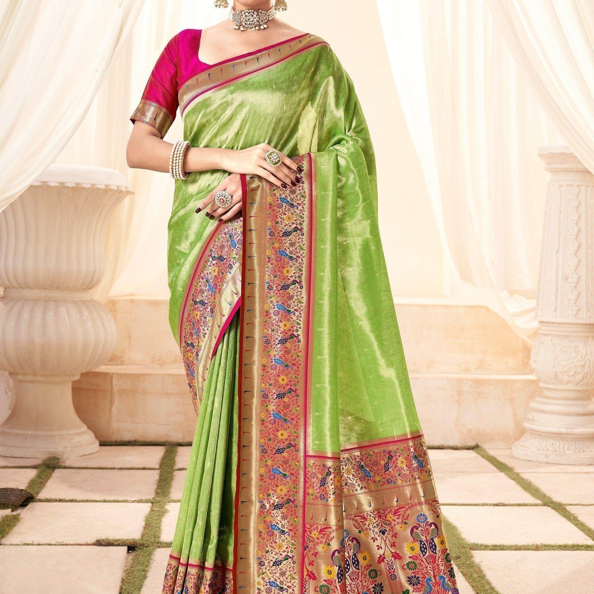 Ravishing Green Handloom Weaving Silk Saree With Blouse - Zeel Clothing